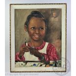 Murray Pickles (20th Century), Oil on canvas, Portrait of a child painting in a classroom,