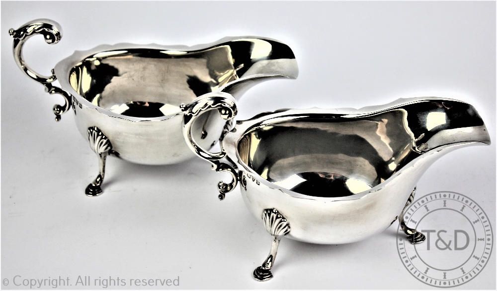 A pair of George V silver sauce boats, S Blanckensee & Son Ltd, Chester 1934,