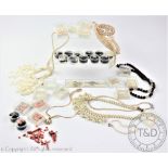 A quantity of coral and pearls, unmounted and loose, to include stick coral, beads, cultured,