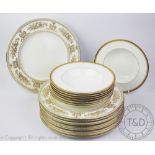 A Wedgwood Gold Columbia pattern part dinner service comprising; twelve dinner plates,