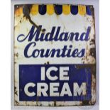 A vintage vitreous enamel sign titled 'Midlands Counties Ice Cream', 63.