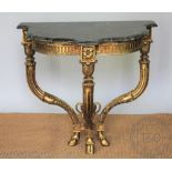 A Louis XVI style gilt console table, late 20th century, with shaped marble top,