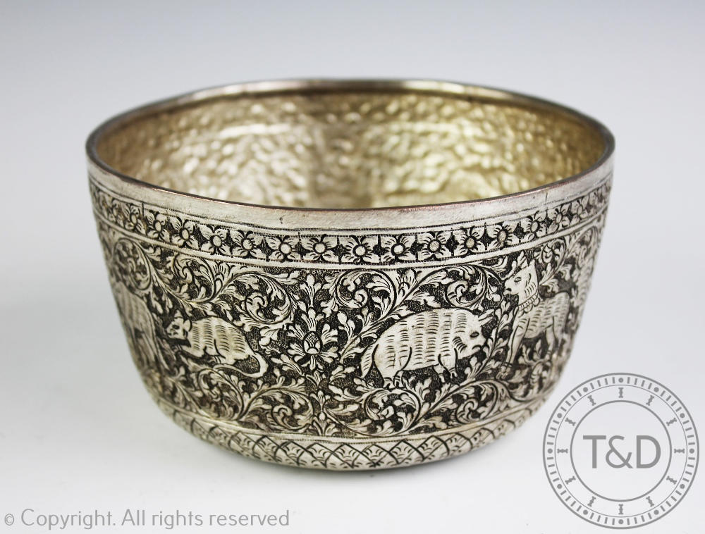 A Burmese white metal bowl, early 20th century, - Image 3 of 5