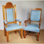 Two golden oak Shropshire council chambers / office chairs,