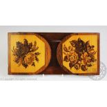 A late 19th century Tunbridge Ware rosewood book slide, decorated with two floral marquetry panels,