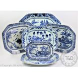 Five Chinese porcelain 18th century blue and white serving plates comprising; a large meat plate,
