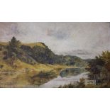 E A Saunders, Oil on canvas, Landscape with river, Signed, 45cm x 75cm, Framed,