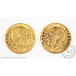 A George V gold half sovereign dated 1913 and an Edward VII half sovereign dated 1909 (2)
