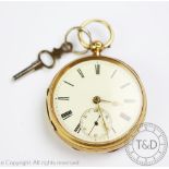 Railway Interest: A Victorian 18ct yellow gold open face pocket watch, Birmingham 1879,