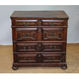 An early 18th century century and later Jacobean style oak chest,