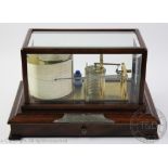 A Casella of London brass barograph, number 502, in glazed mahogany case with base drawer, 37cm W.