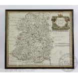 Robert Morden, Engraving with later hand colouring, Map of Shropshire, 36.5cm x 42.