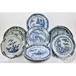Twelve assorted Chinese porcelain 18th century and later blue and white plates and bowls,