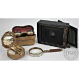 A selection of objects of virtue to include a military W.Ottway of London lacquered brass compass