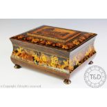 A late century Tunbridge Ware rosewood work box, of bombe form,