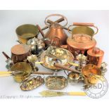 A selection of 19th century and later copper and plated wares,