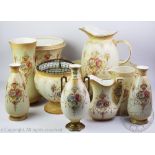 A selection of Fielding's Crown Devon Spring pattern wares to include a large urn shaped jardiniere,