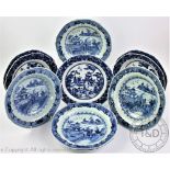 A set of six Chinese porcelain late 18th/early 19th century blue and white plates,