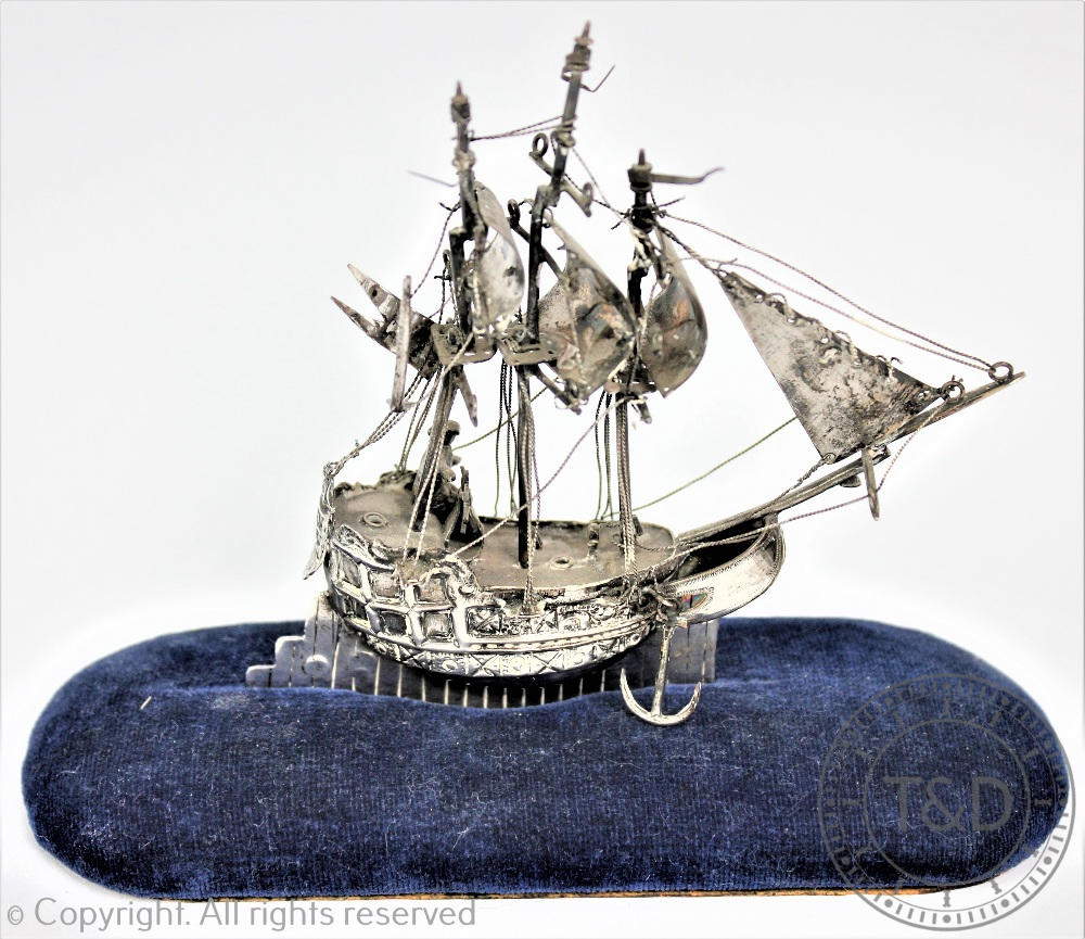 A Victorian imported silver model of a galleon, Lewis Lewis, London 1891,