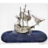 A Victorian imported silver model of a galleon, Lewis Lewis, London 1891,