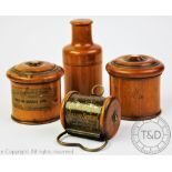 Two 19th century sycamore apothecary jars and covers,