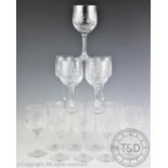 An assembled suite of cut glass drinking glasses comprising; six brandy glasses,