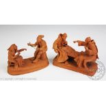 A Pair of Italian Catania terracotta figural groups of tradesmen, signed 'S Grasso',