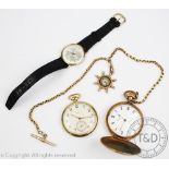 A Rotary 21 Jewels gold cased wristwatch with date dial, and attached leather effect strap,