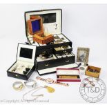 A quantity of assorted jewellery and wristwatches to a jewellery case, to include; rings, cufflinks,