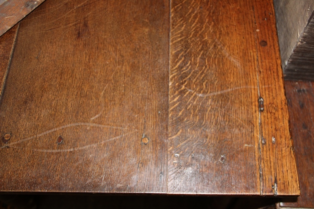 An 18th century and later oak three tier table, with side drawer, on turned legs, - Image 2 of 21