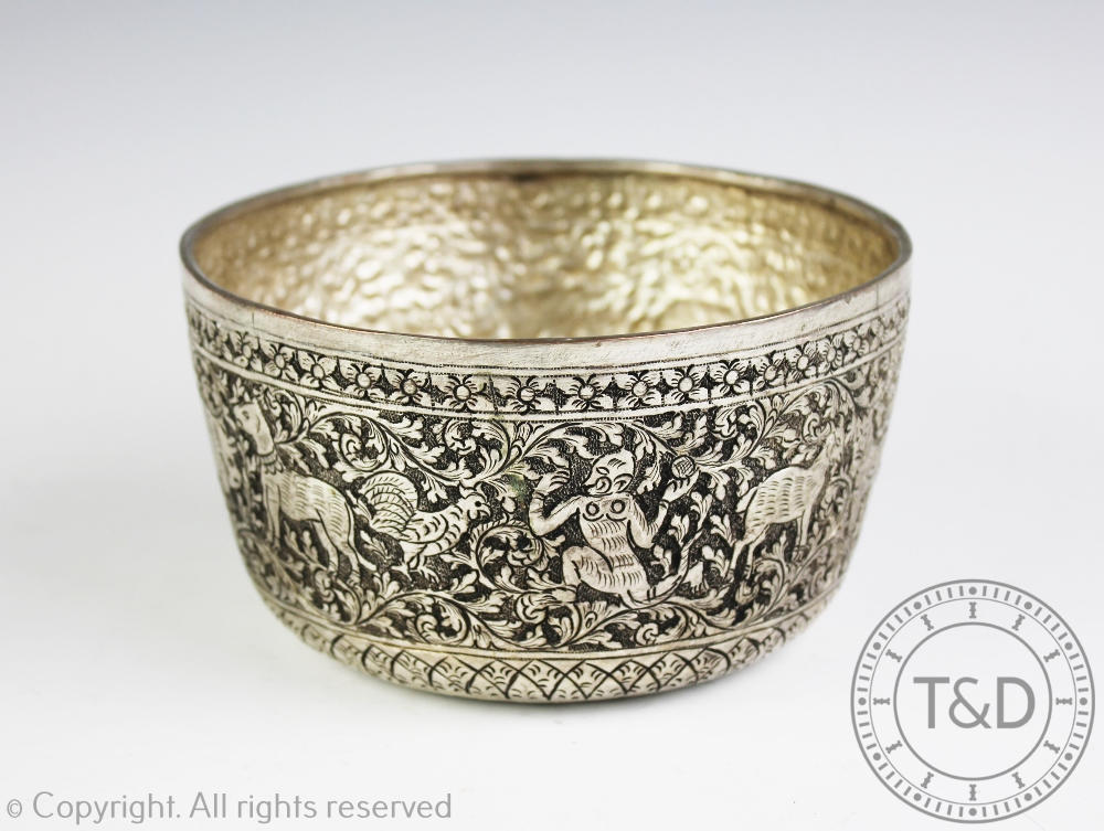 A Burmese white metal bowl, early 20th century, - Image 4 of 5