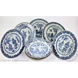 A set of five Chinese porcelain 18th century blue and white plates,
