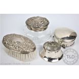A selection of small silver, comprising; a silver topped powder jar, top by W I Broadway & Co,