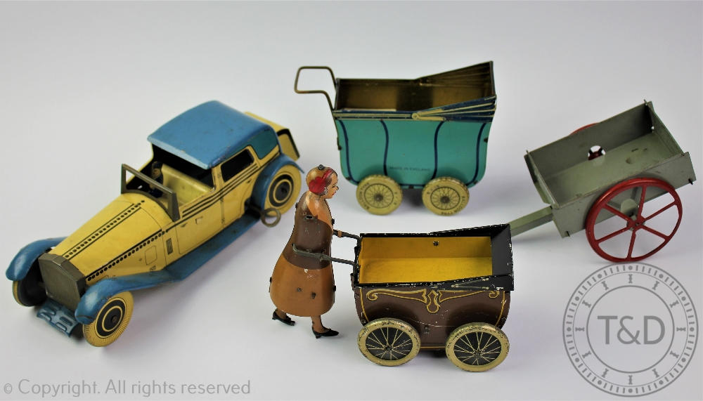 Two tin plate clockwork toys comprising;