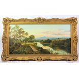 W McEvry - English School 19th century, Oil on canvas, River landscape with cattle and fisherman,