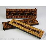 Three late 19th century Tunbridge Ware inlaid cribbage boards,