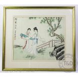 A pair of 20th century Japanese silk paintings,