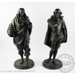 A pair of 19th century spelter figures of Shakespeare and Milton, on circular bases,