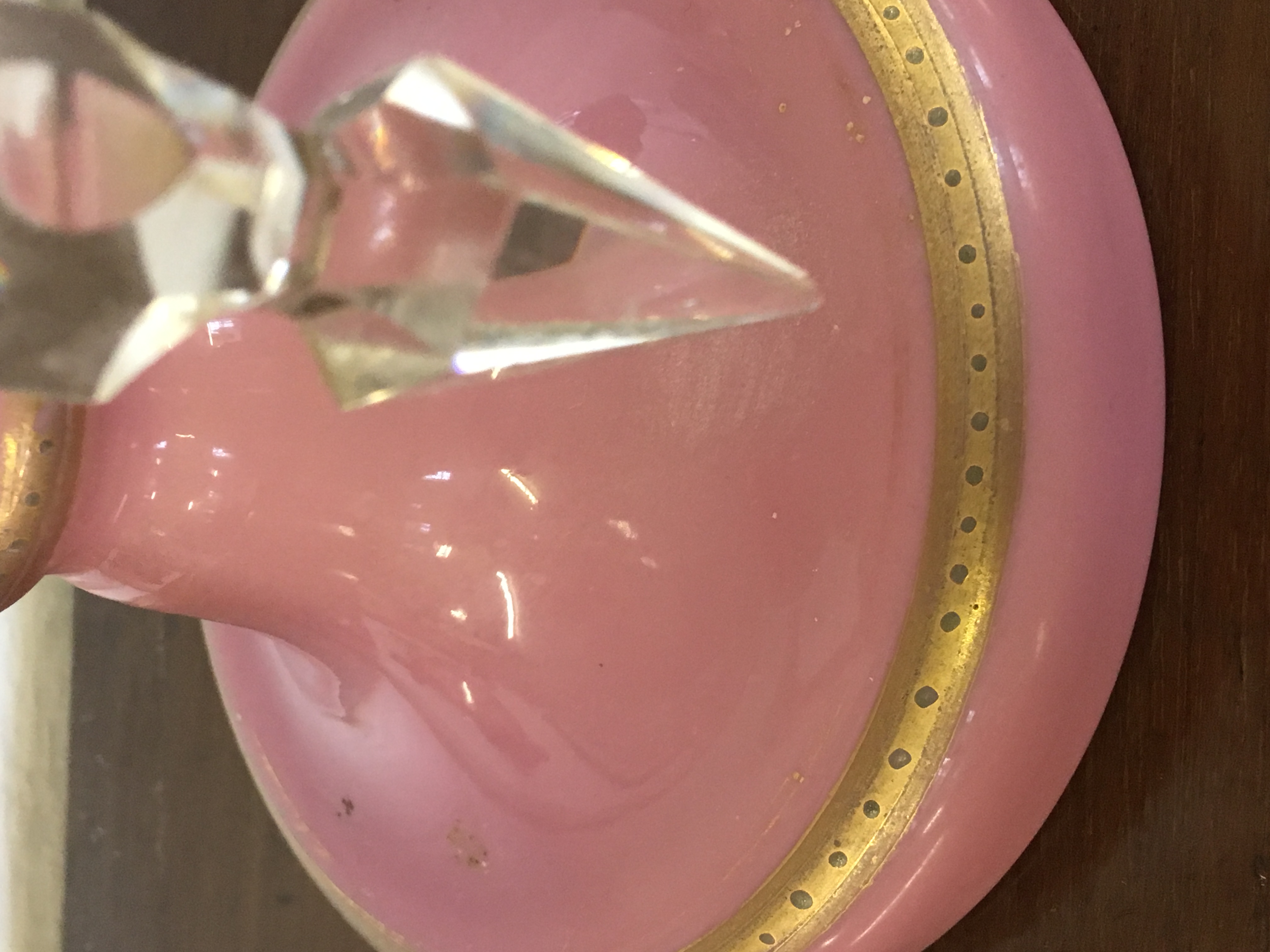 A pair of late Victorian pink opaline glass lustres, - Image 12 of 12