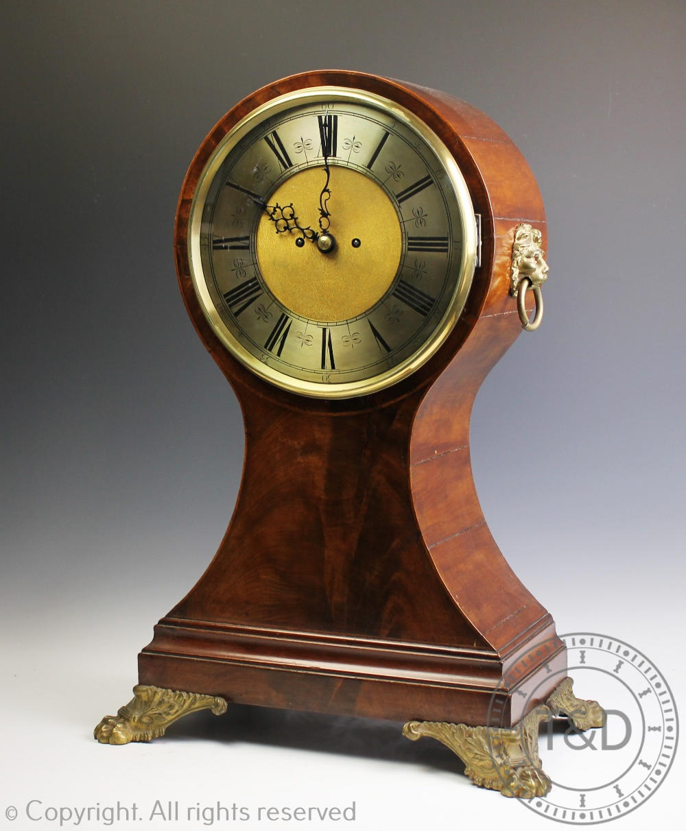 An unusually large late 19th century twin fusee mahogany balloon clock,