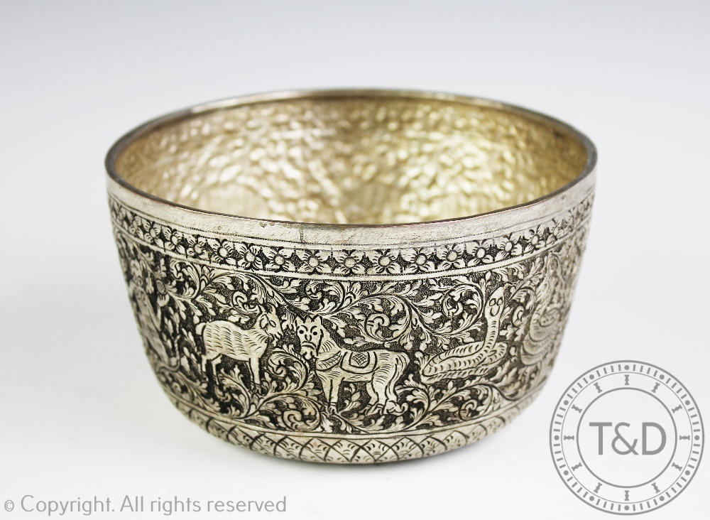 A Burmese white metal bowl, early 20th century,