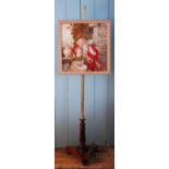 A William IV rosewood and brass adjustable pole screen, the screen with later tapestry insert,