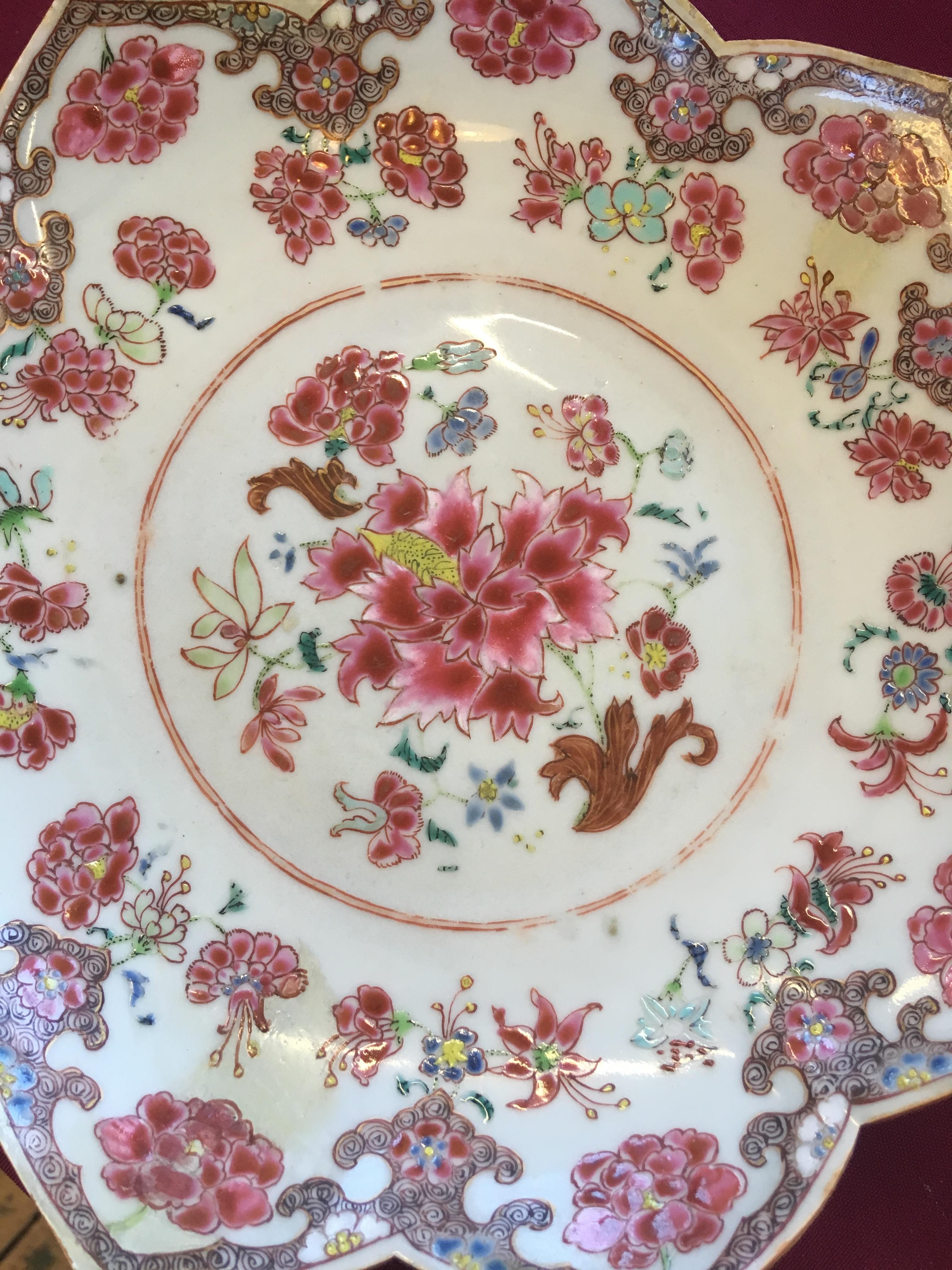 A Chinese porcelain 18th century lotus plate, the moulded plated with extensive floral decoration, - Image 7 of 9