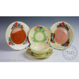 A pair of Clarice Cliff Bizarre Autumn Crocus decorated side plates,