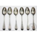 A set of six 18th century provincial silver pictureback tea spoons, T.E.G.