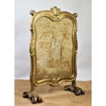 A late 19th century French gilt wood and gesso fire screen, of Louis XV style,