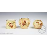 Three Royal Worcester porcelain Blush Ivory vases comprising; shape No.2073, date code for 1902, 8.