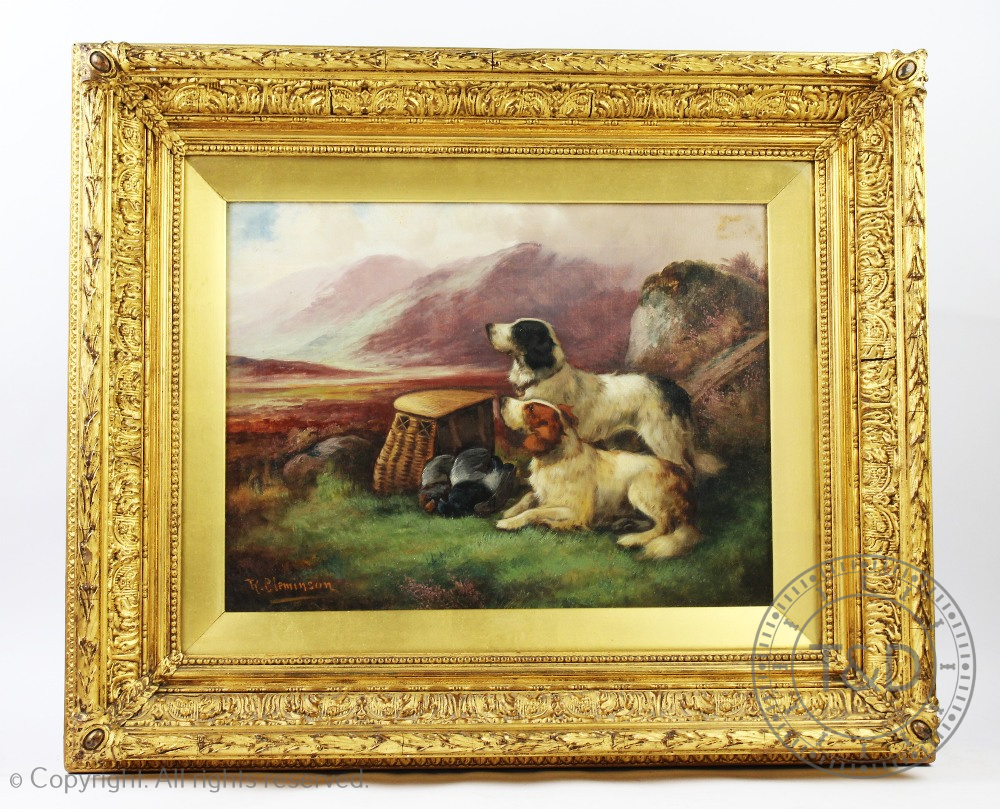 Robert Cleminson (1864-1903), Pair of oils on canvas, 'The Days Bag' and setters on a grouse moor, - Image 2 of 4