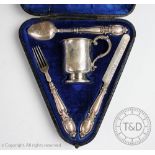 A Victorian silver four piece christening set, Hilliard & Thomason, Birmingham, 1875,