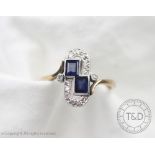 An untested sapphire and diamond set Art Deco ring,